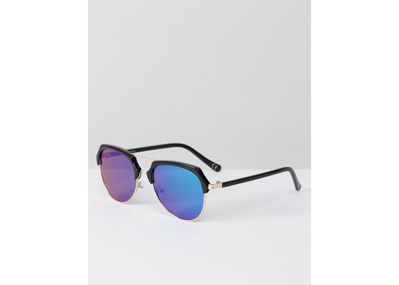 Aviator Sunglasses In Black With Green Mirror Lens